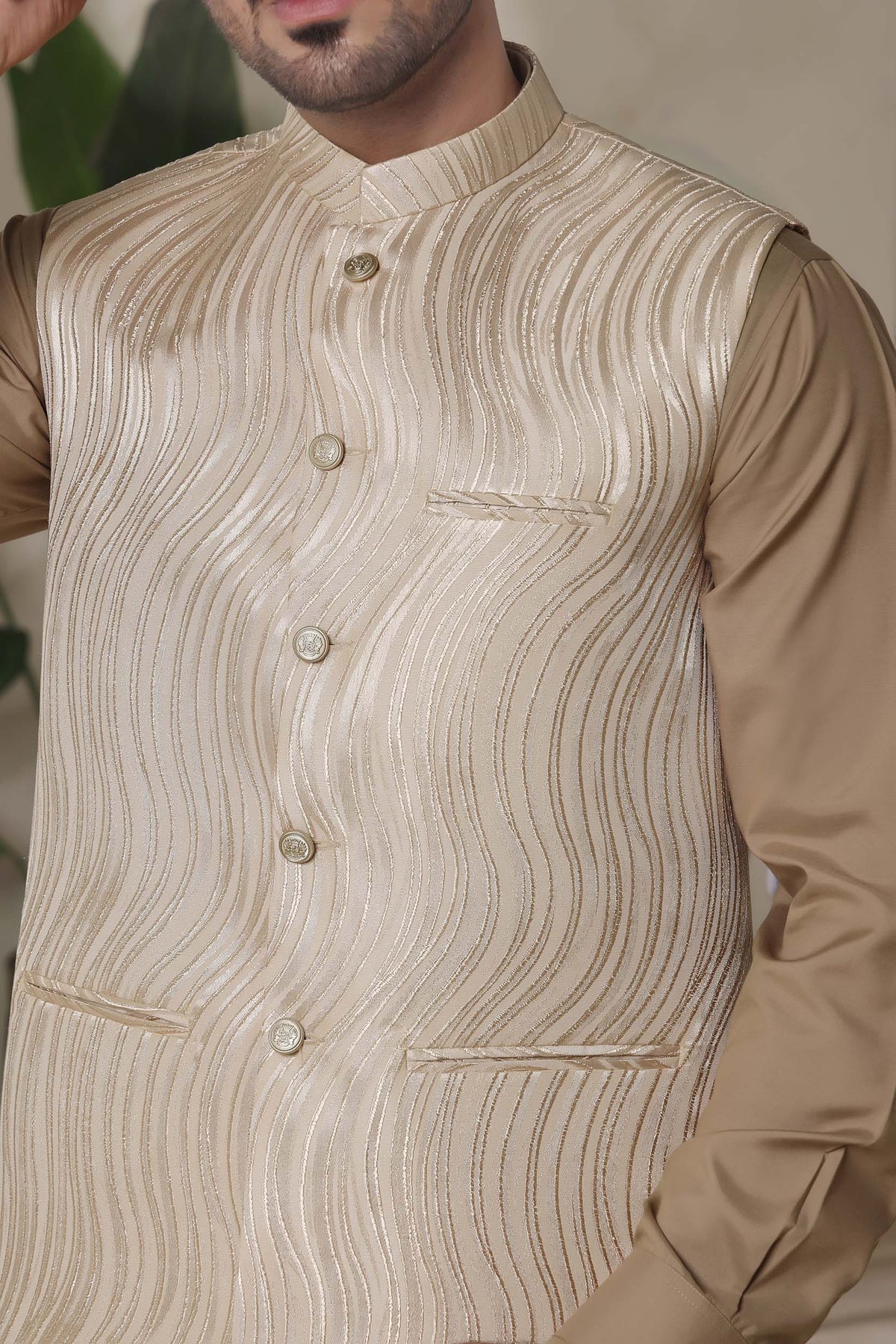 Cream Printed Waistcoat by Al Deebaj, photo 2