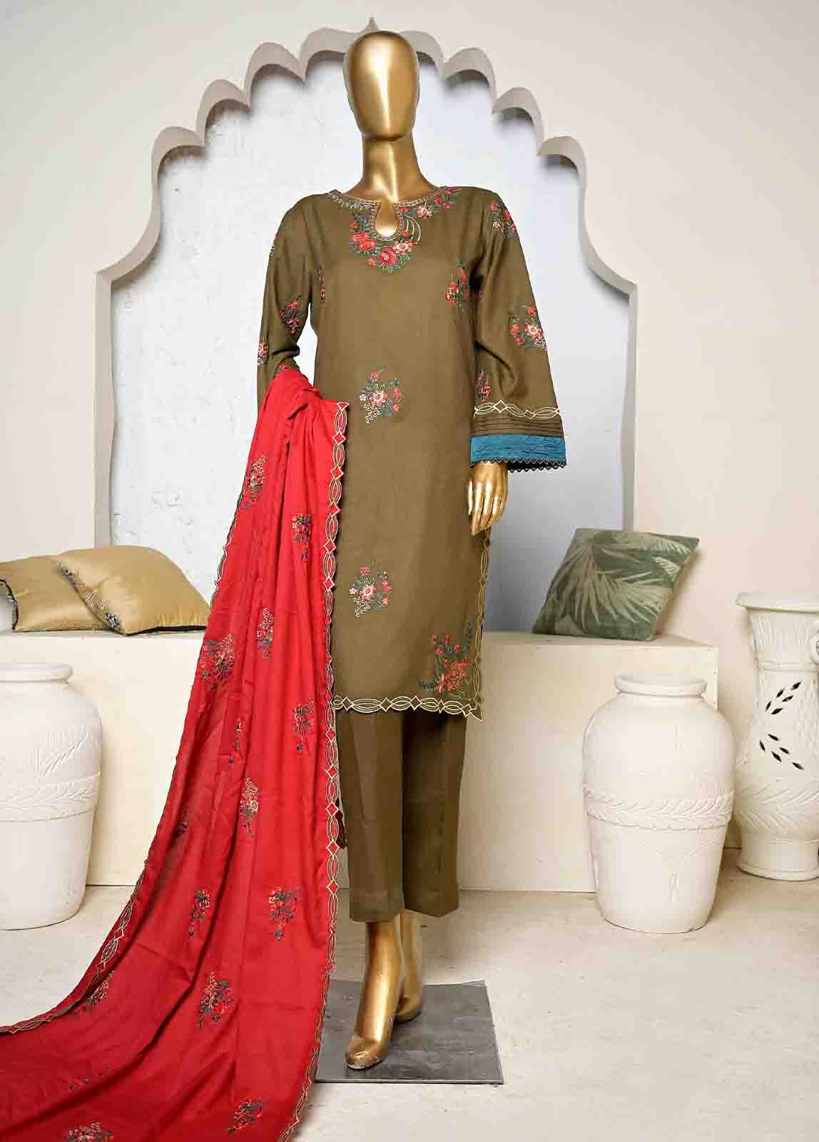 Embroidered Green Linen 3-Piece Stitched Suit by Bin Saeed, photo 2