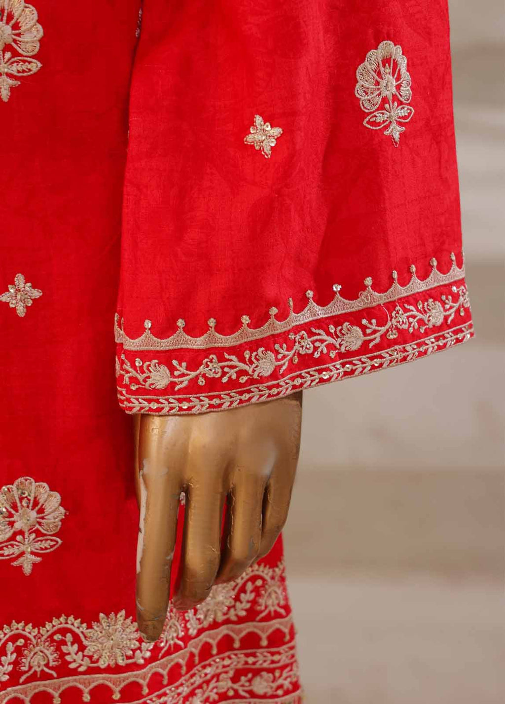 Embroidered Scarlet Red Lawn 3-Piece Stitched Suit by Bin Saeed, photo 4