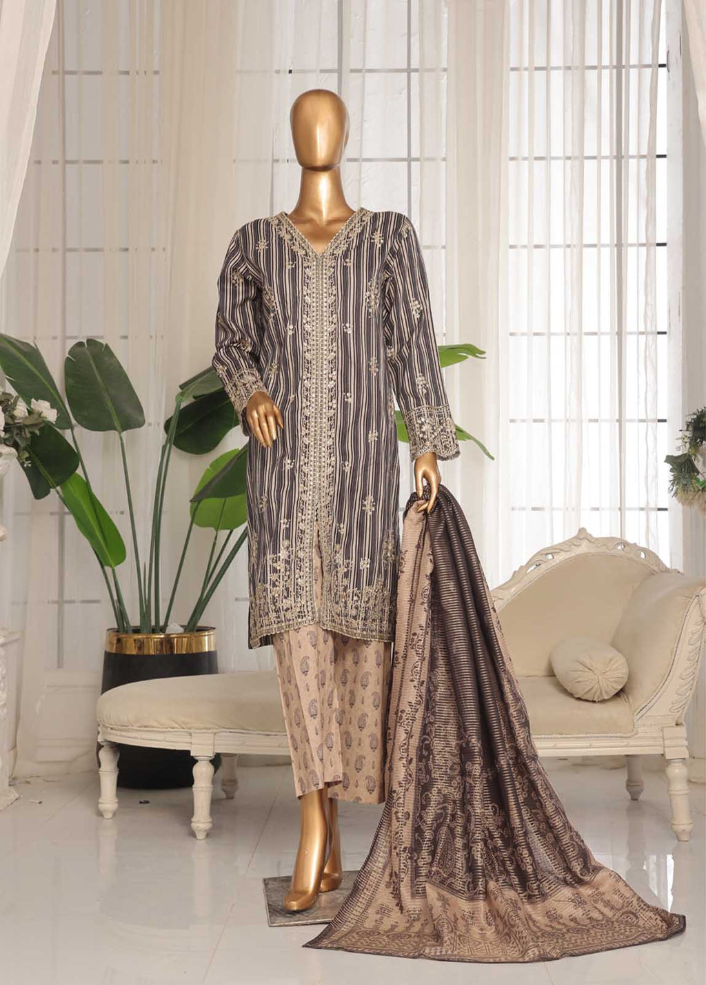 Embroidered Black & Beige Lawn 3-Piece Stitched Suit by Bin Saeed, photo 5