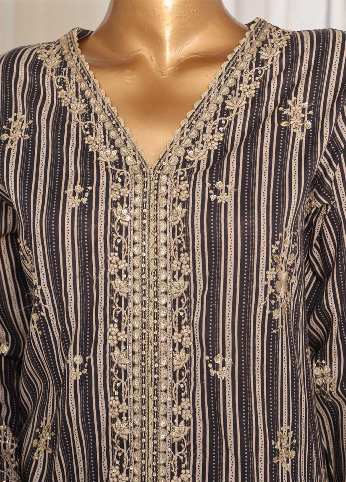 Embroidered Black & Beige Lawn 3-Piece Stitched Suit by Bin Saeed, photo 2