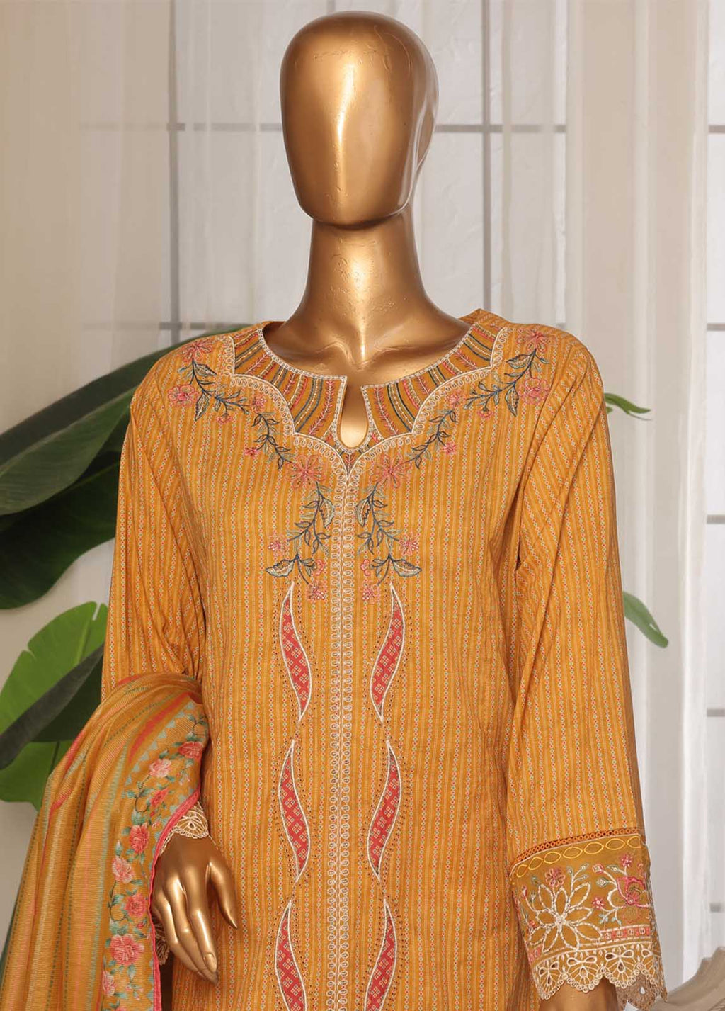 Embroidered Mustard Lawn 3-Piece Stitched Suit by Bin Saeed