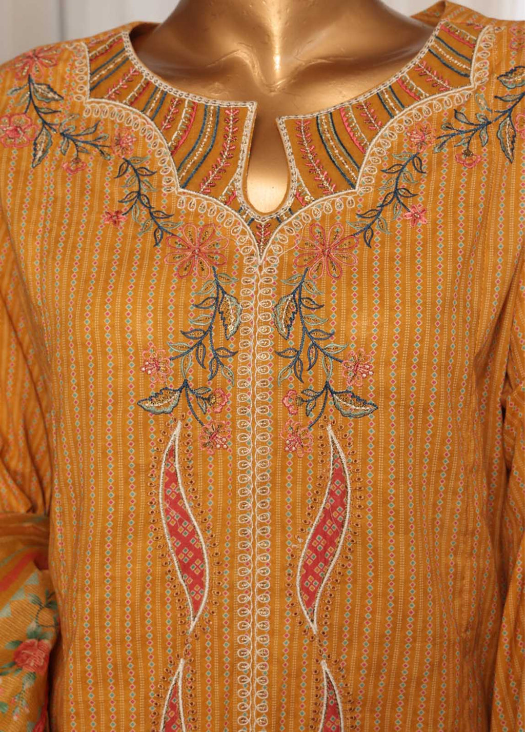 Embroidered Mustard Lawn 3-Piece Stitched Suit by Bin Saeed, photo 2