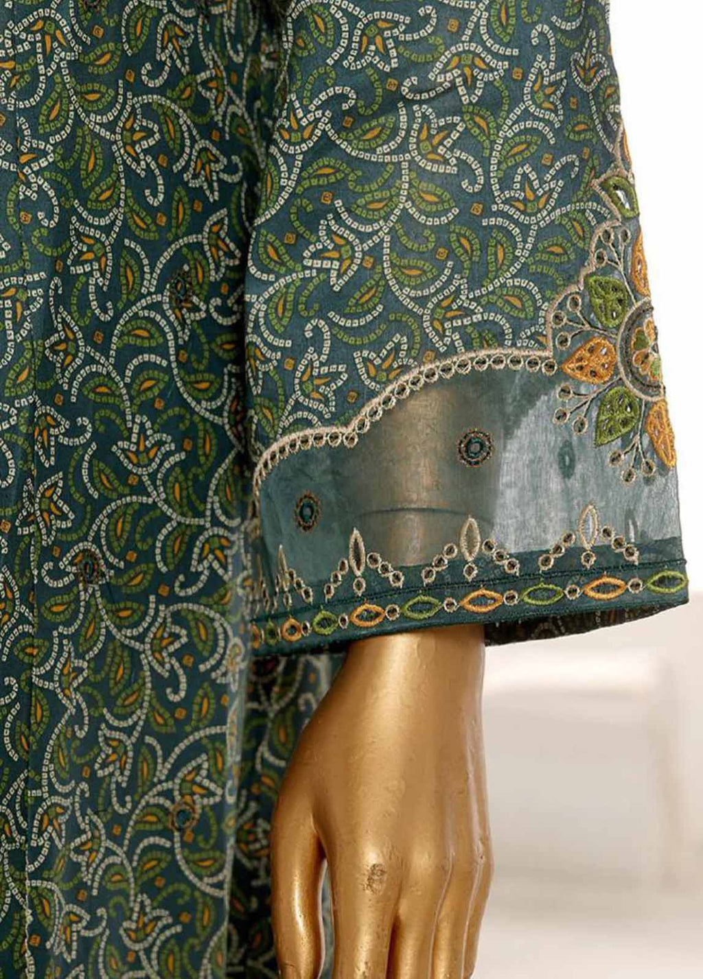 Embroidered Dark Green Lawn 3-Piece Stitched Frock Suit by Bin Saeed, photo 4