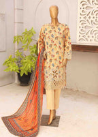 Cotton Kari Peach Cotton 3-Piece Stitched Suit by Bin Saeed, photo 4