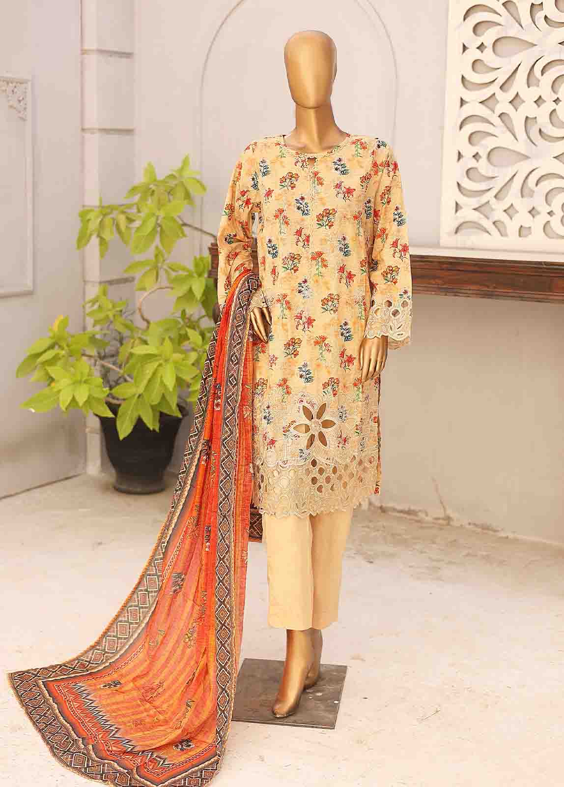 Cotton Kari Peach Cotton 3-Piece Stitched Suit by Bin Saeed, photo 4