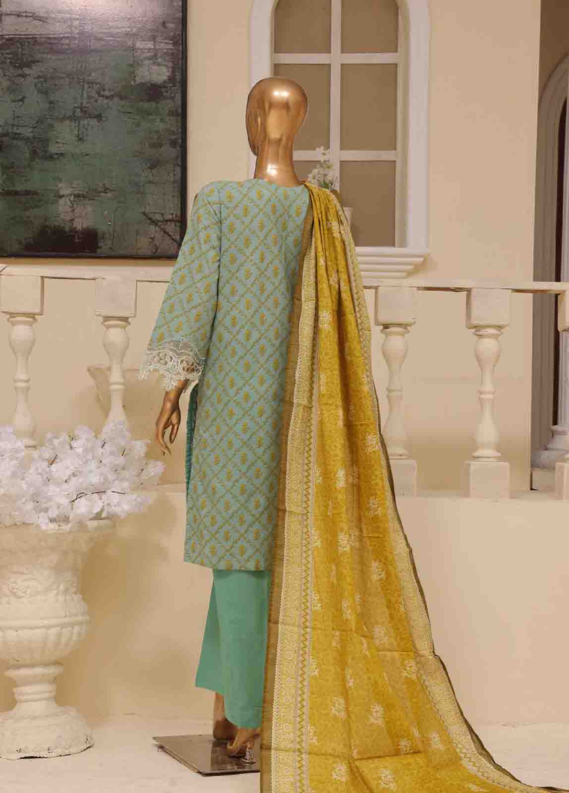 Embroidered Mint Green Lawn 3-Piece Stitched Suit by Bin Saeed, photo 2