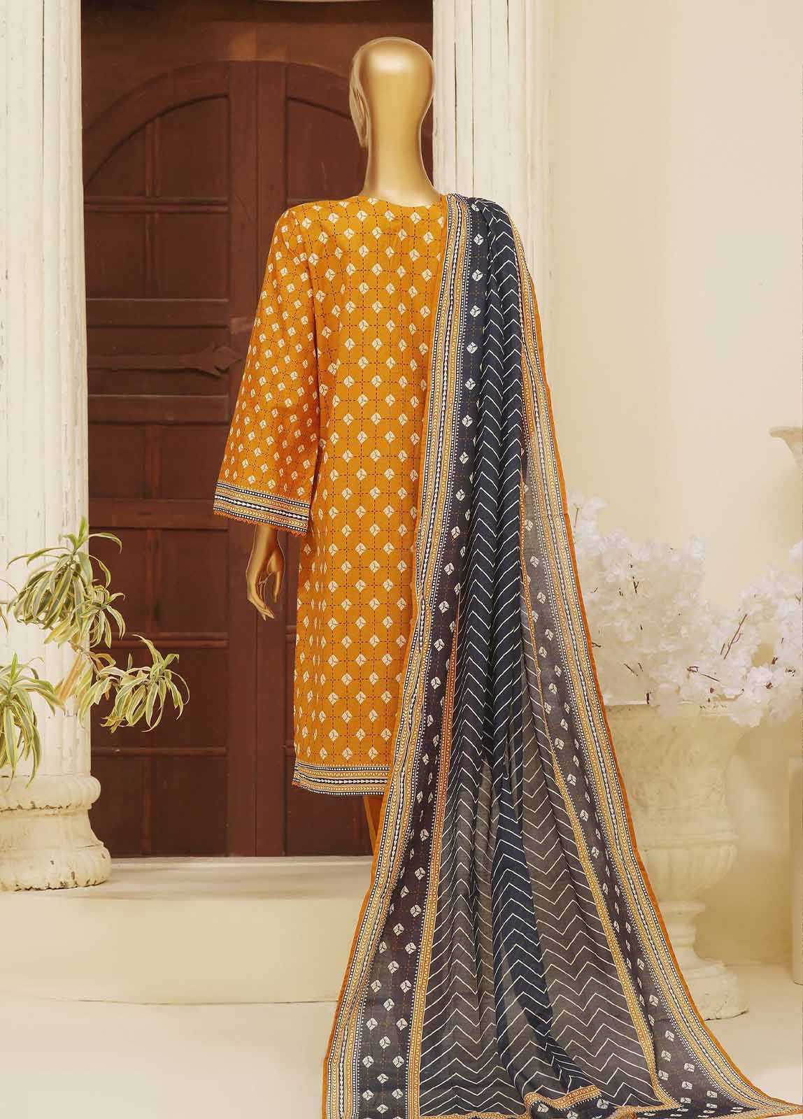 Embroidered Honey Orange Lawn 3-Piece Stitched Suit by Bin Saeed, photo 3