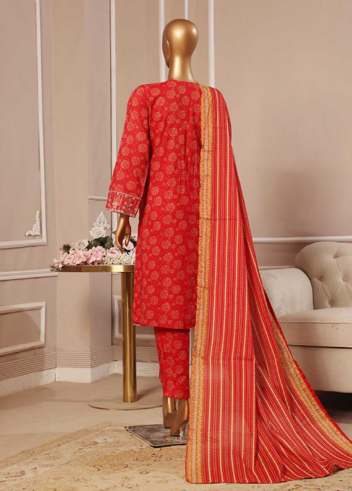 Embroidered Candy Red Lawn 3-Piece Stitched Suit by Bin Saeed, photo 2