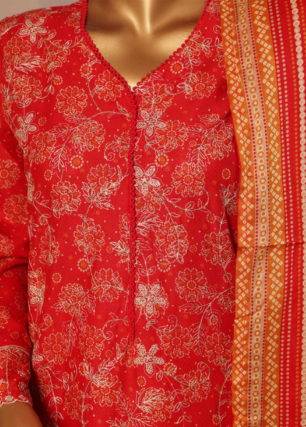 Embroidered Candy Red Lawn 3-Piece Stitched Suit by Bin Saeed, photo 4