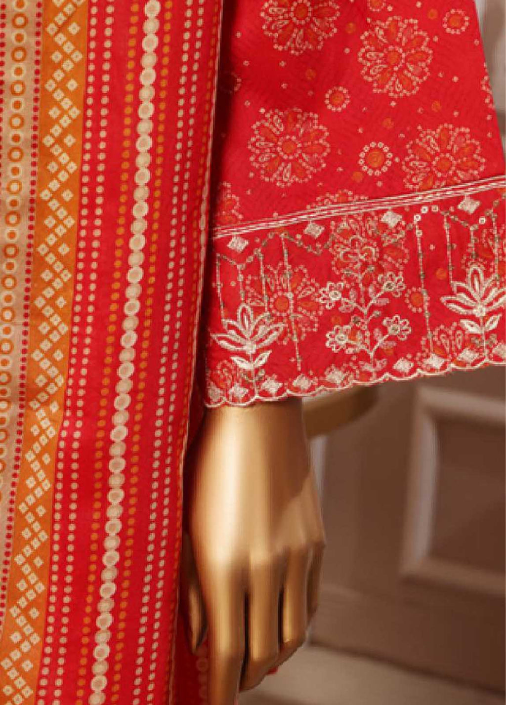 Embroidered Candy Red Lawn 3-Piece Stitched Suit by Bin Saeed, photo 6
