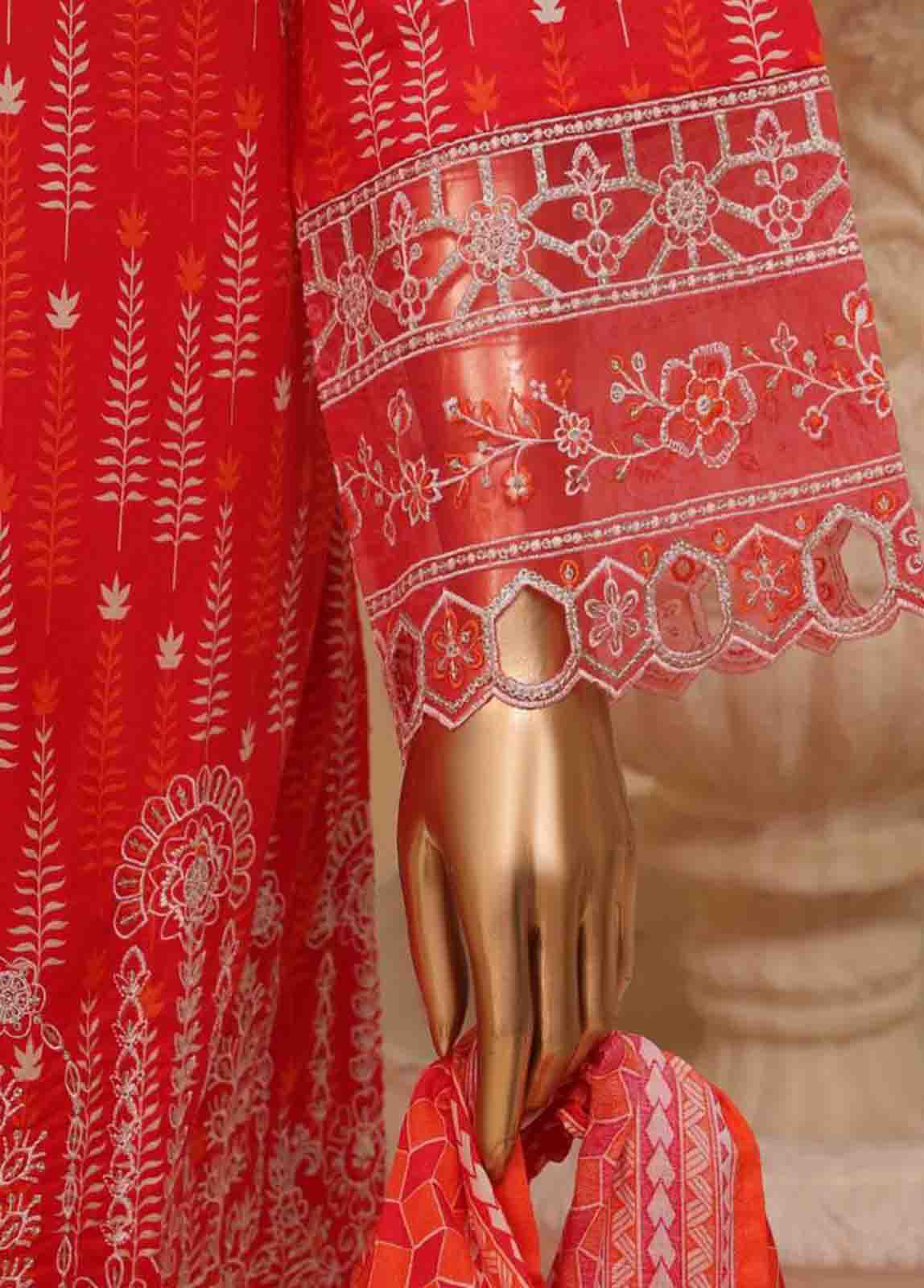 Embroidered Scarlet Red Lawn 3-Piece Stitched Suit by Bin Saeed, photo 4