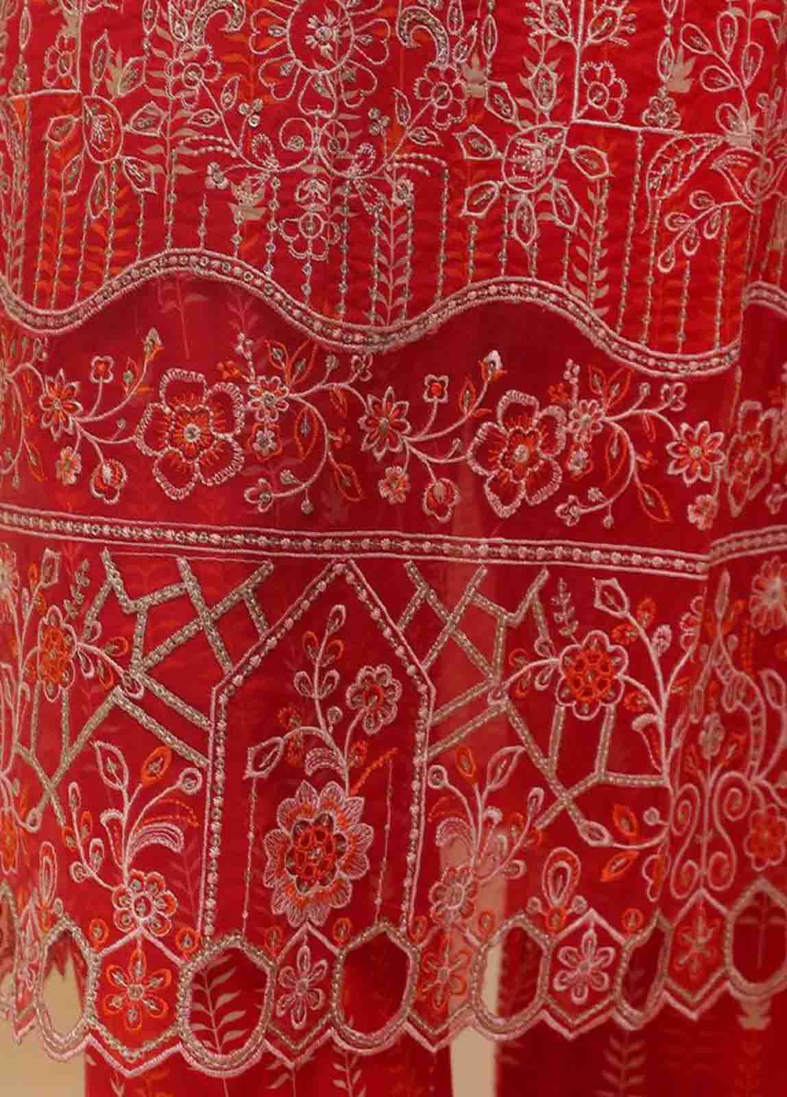 Embroidered Scarlet Red Lawn 3-Piece Stitched Suit by Bin Saeed, photo 3