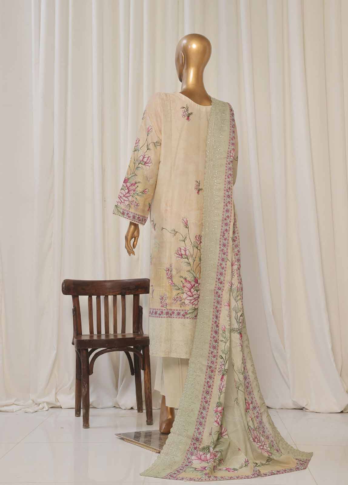 Embroidered Beige Lawn 3-Piece Stitched Suit by Bin Saeed, photo 6