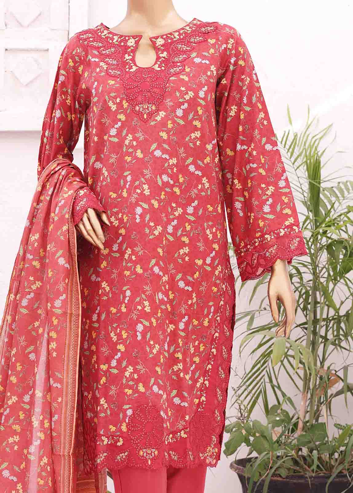 Cutwork Kari Red Lawn 3-Piece Stitched Suit by Bin Saeed, photo 2