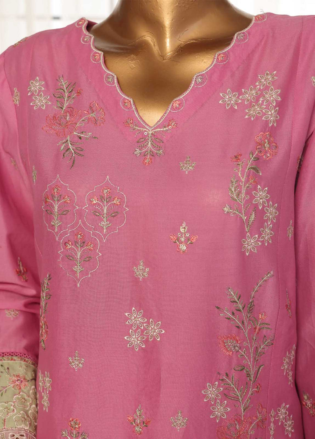 Embroidered Flamingo Pink Cotton 3-Piece Stitched Suit by Bin Saeed, photo 2