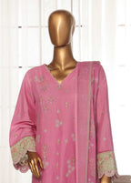 Embroidered Flamingo Pink Cotton 3-Piece Stitched Suit by Bin Saeed