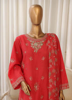 Embroidered Red Cotton 3-Piece Stitched Suit by Bin Saeed