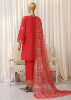 Embroidered Red Cotton 3-Piece Stitched Suit by Bin Saeed, photo 3