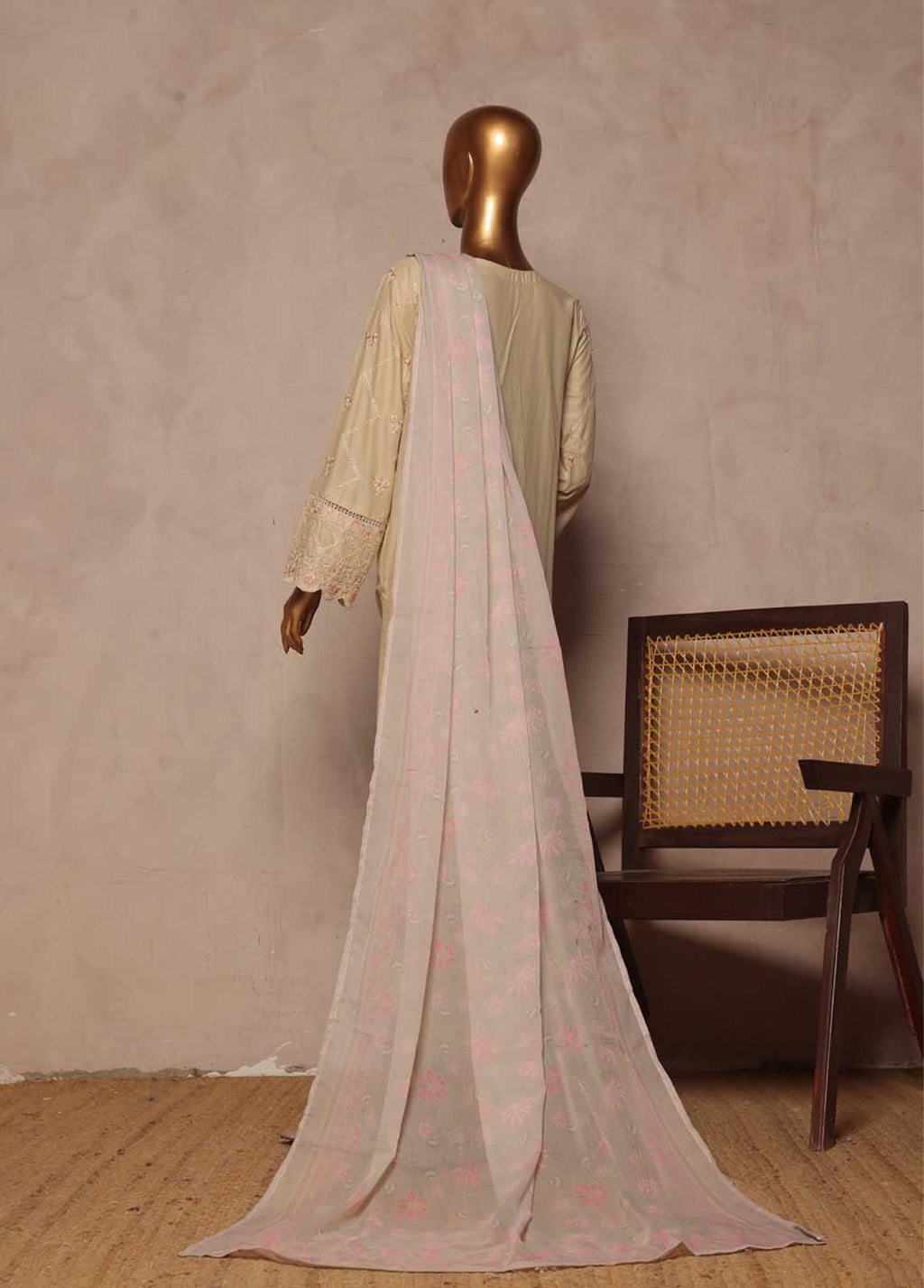 Embroidered Off White Cotton 3-Piece Stitched Suit by Bin Saeed, photo 3