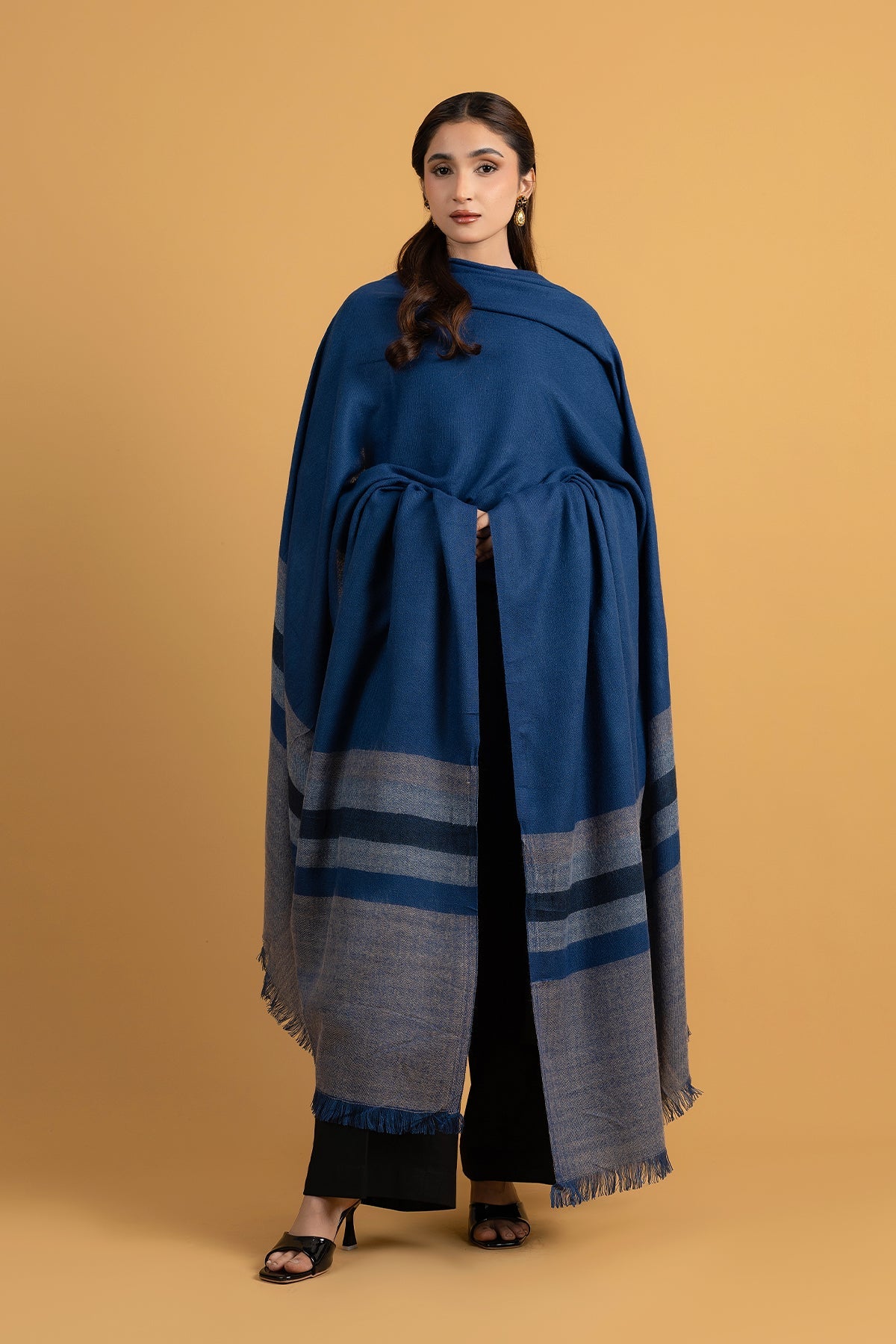 Blue Wool Shawl by The Fabric Store