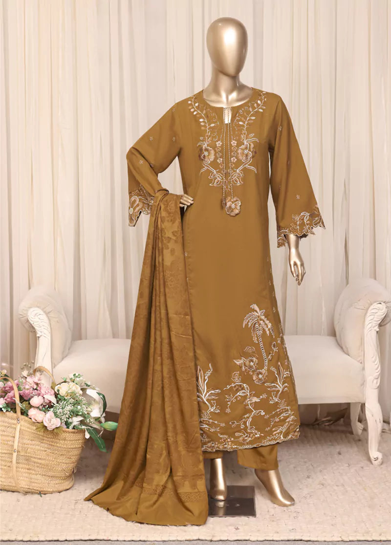 Printed Dark Mustard Viscose 3-Piece Stitched Suit by Bin Saeed