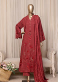 Printed Ruby Red Viscose 3-Piece Stitched Suit by Bin Saeed