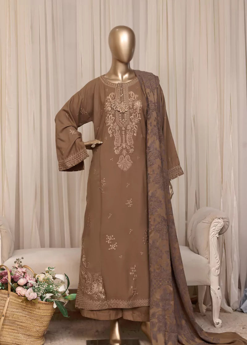 Printed Brown Viscose 3-Piece Stitched Suit by Bin Saeed