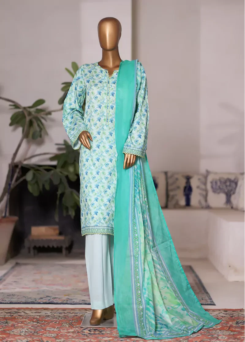 Printed Cotton 3-Piece Stitched Suit by Bin Saeed