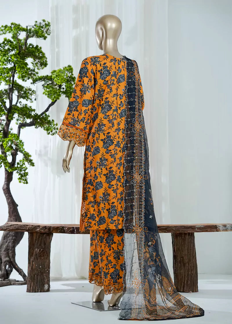Embroidered Orange Lawn 3-Piece Stitched Suit by Bin Saeed, photo 3