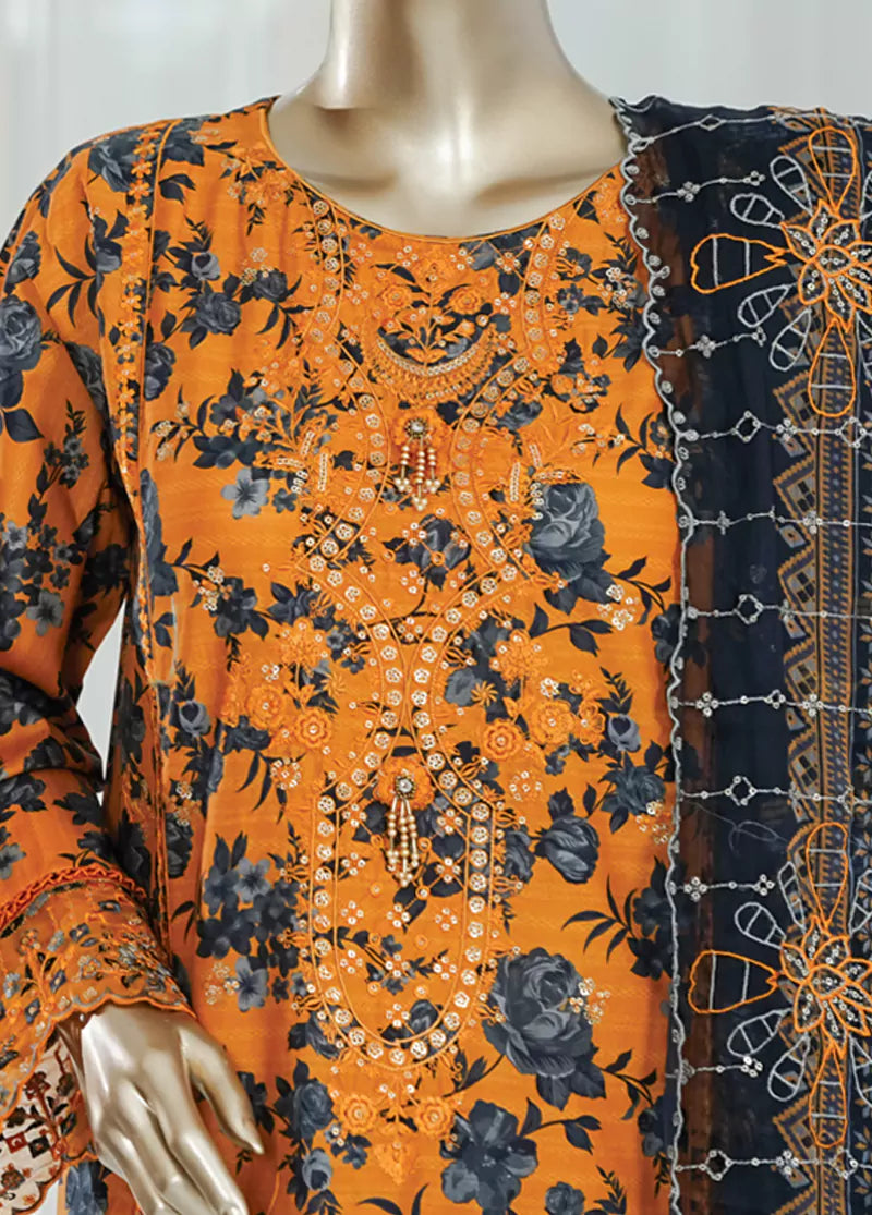 Embroidered Orange Lawn 3-Piece Stitched Suit by Bin Saeed, photo 4