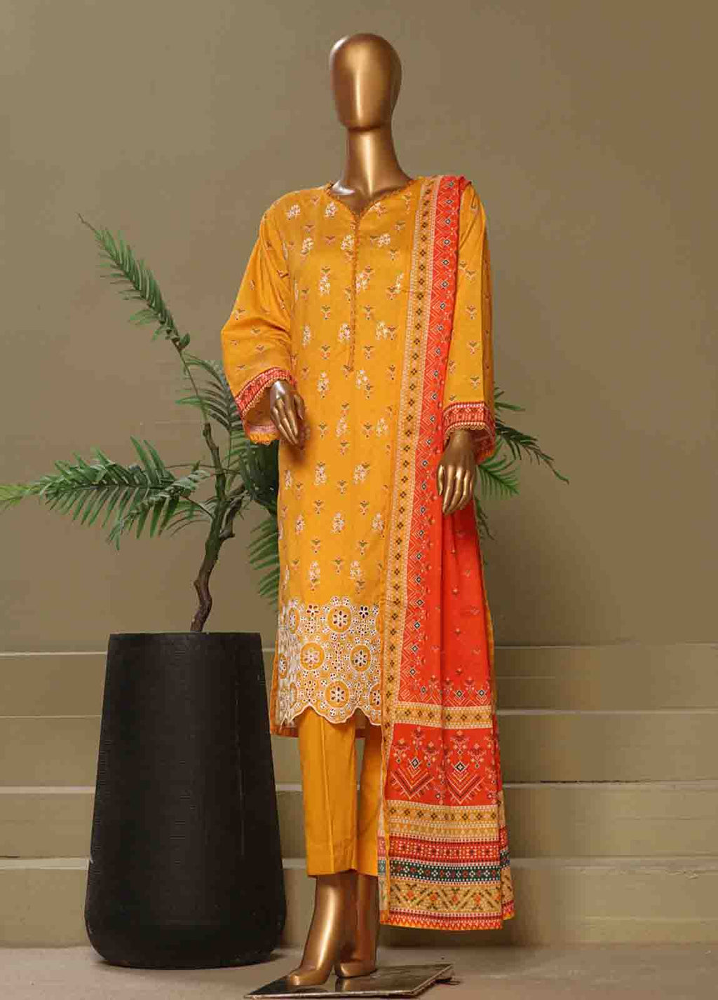 Chikankari Canary Yellow Lawn 3-Piece Stitched Suit by Bin Saeed, photo 5