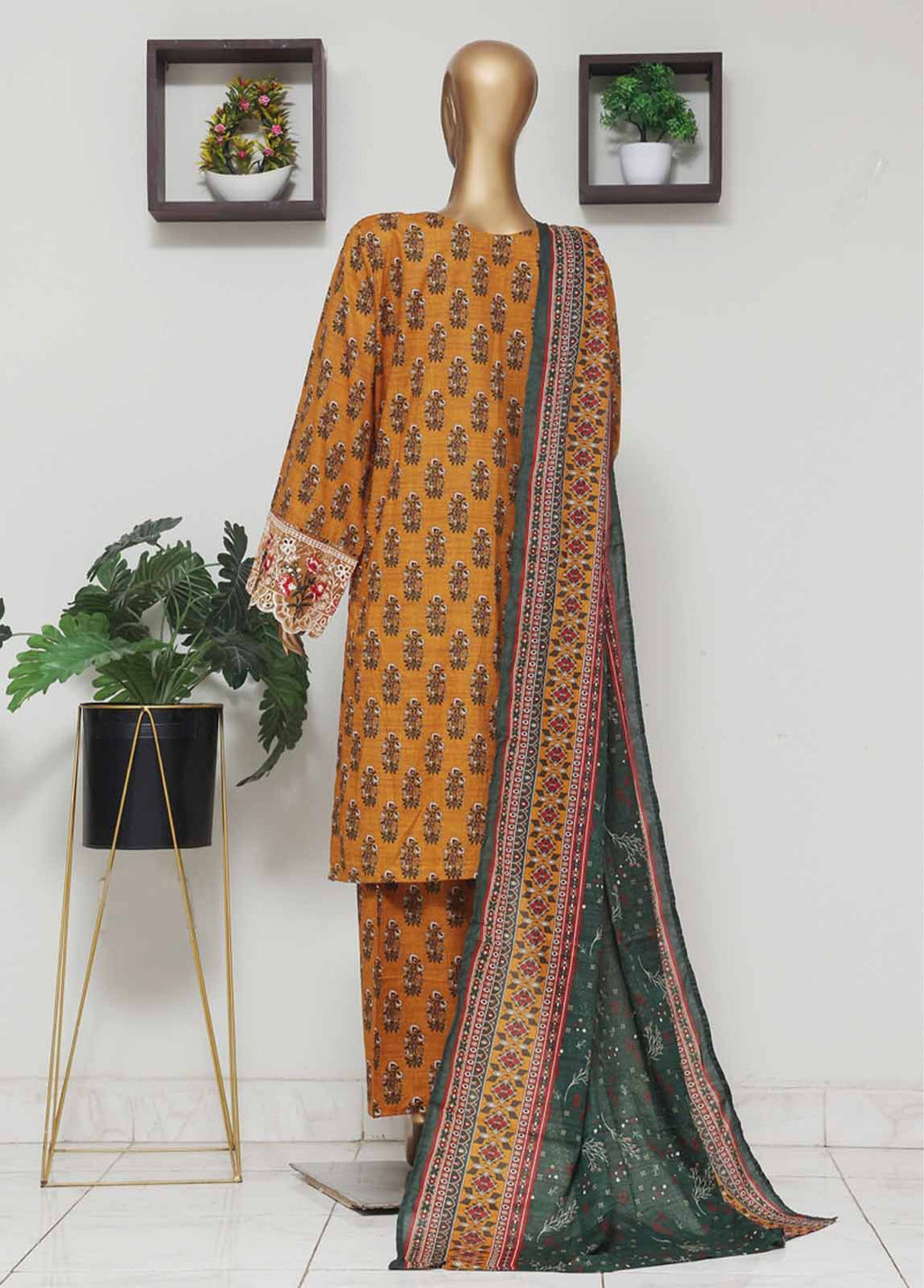 Embroidered Mustard Lawn 3-Piece Stitched Suit by Bin Saeed, photo 5