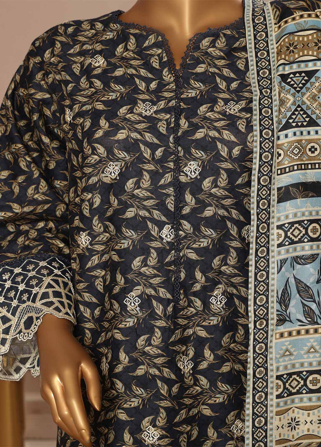 Chikankari Navy Blue Lawn 3-Piece Stitched Suit by Bin Saeed, photo 2