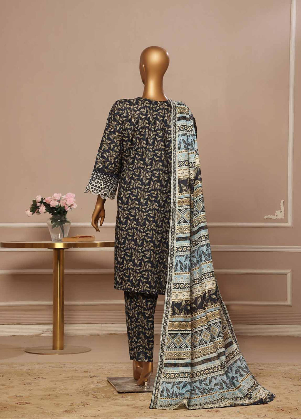 Chikankari Navy Blue Lawn 3-Piece Stitched Suit by Bin Saeed, photo 5