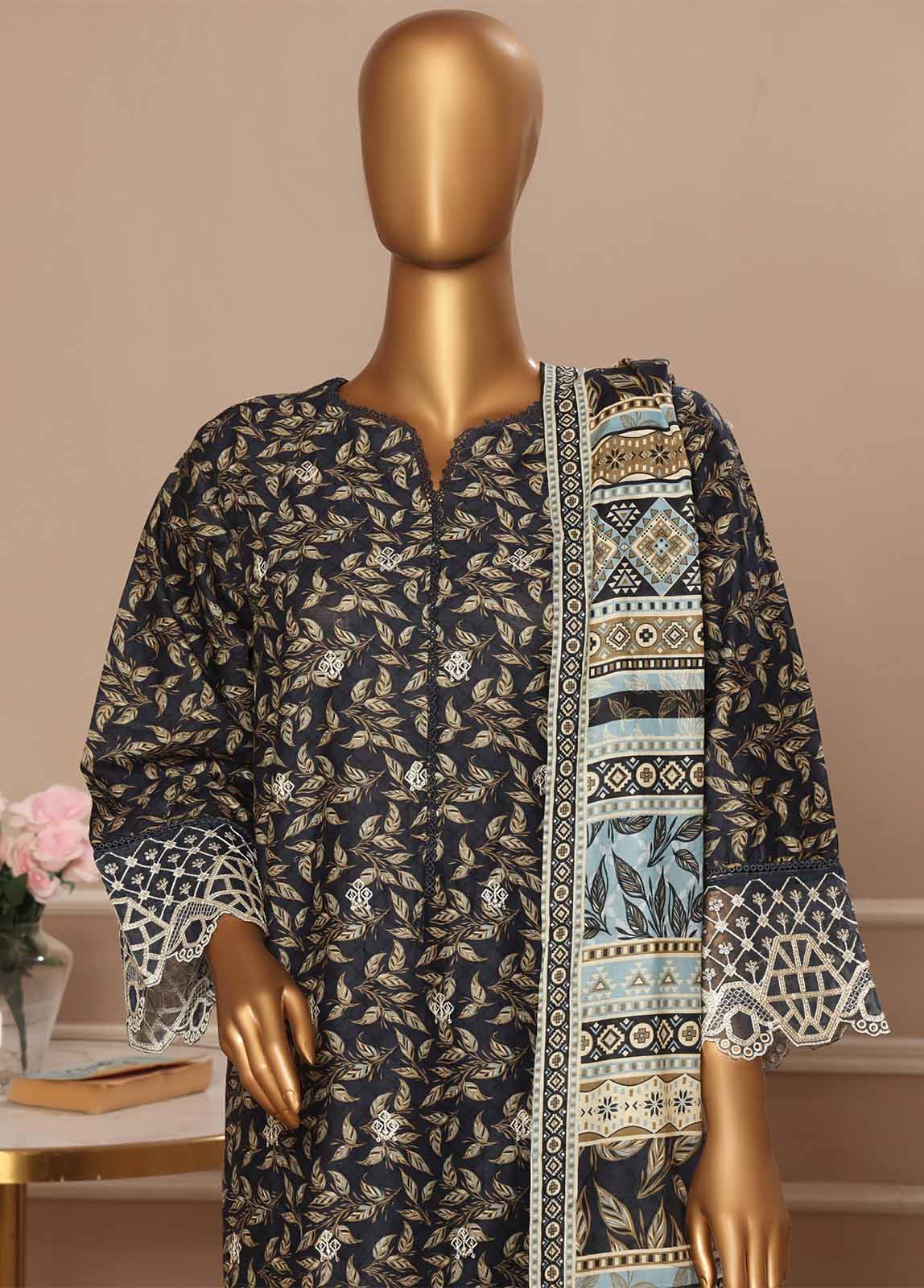 Chikankari Navy Blue Lawn 3-Piece Stitched Suit by Bin Saeed