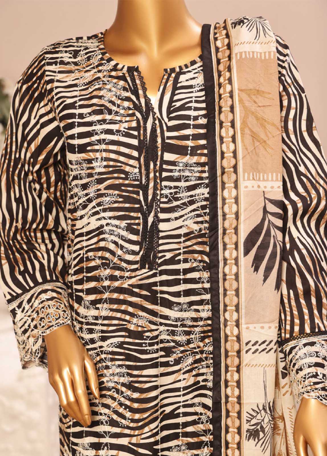 Embroidered Black & White Lawn 3-Piece Stitched Suit by Bin Saeed, photo 4