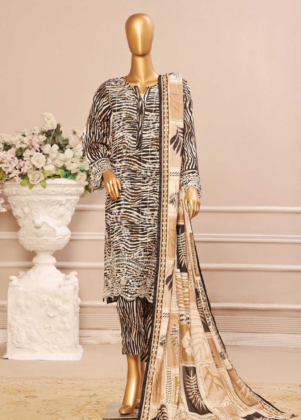Embroidered Black & White Lawn 3-Piece Stitched Suit by Bin Saeed, photo 3