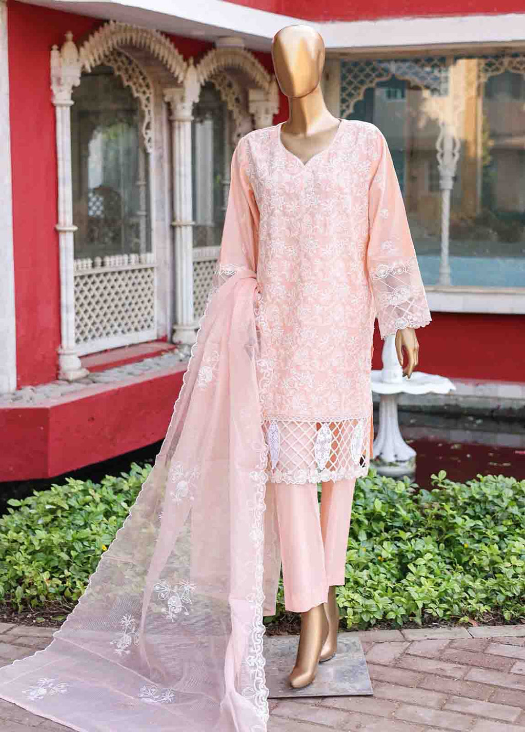 Embroidered Pastel Pink Lawn 3-Piece Stitched Suit by Bin Saeed, photo 2