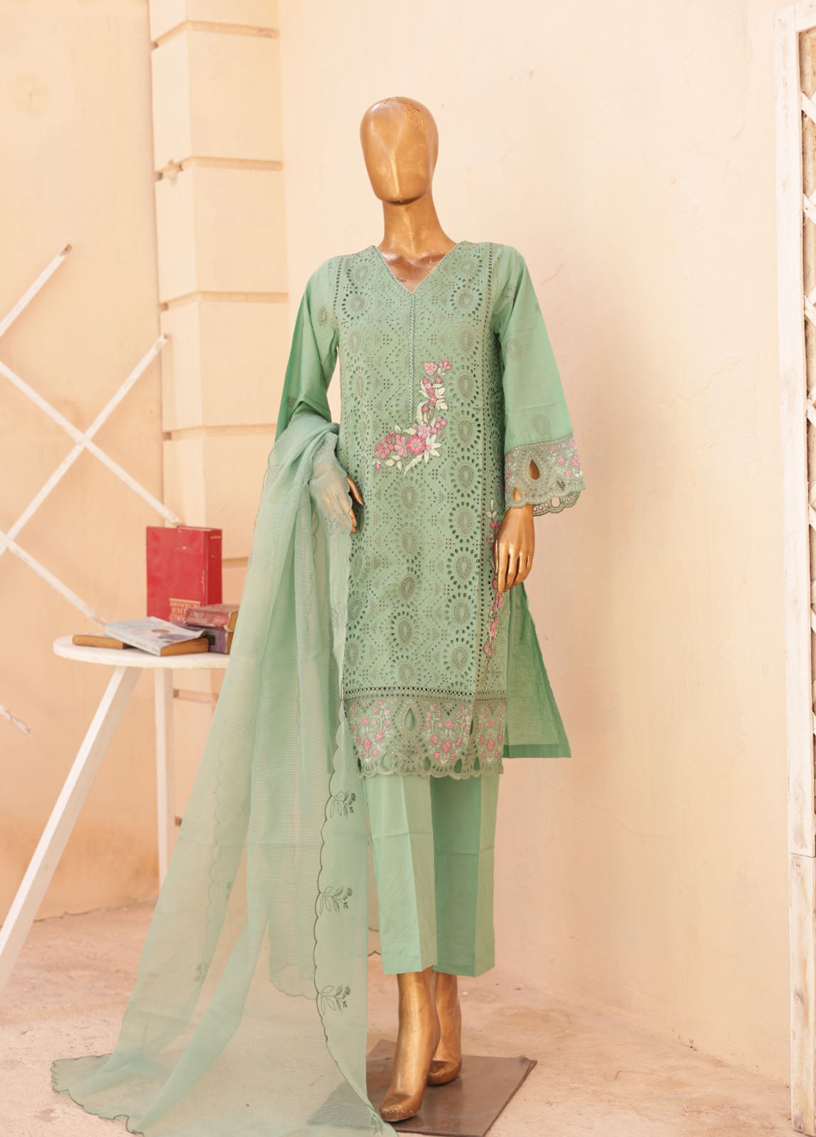 Embroidered Turquoise Lawn 3-Piece Stitched Suit by Bin Saeed