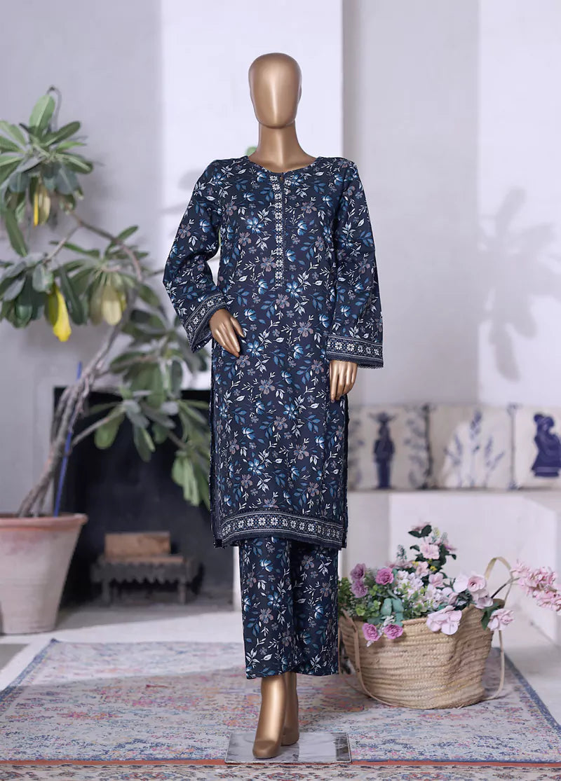 Printed Navy Blue Khaddar 2-Piece Co-ord Set by Bin Saeed