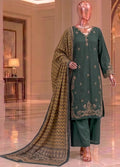 Embroidered Bottle Green Khaddar 3-Piece Stitched Suit by Bin Saeed