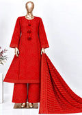Printed Red Khaddar 3-Piece Stitched Frock Suit by Bin Saeed