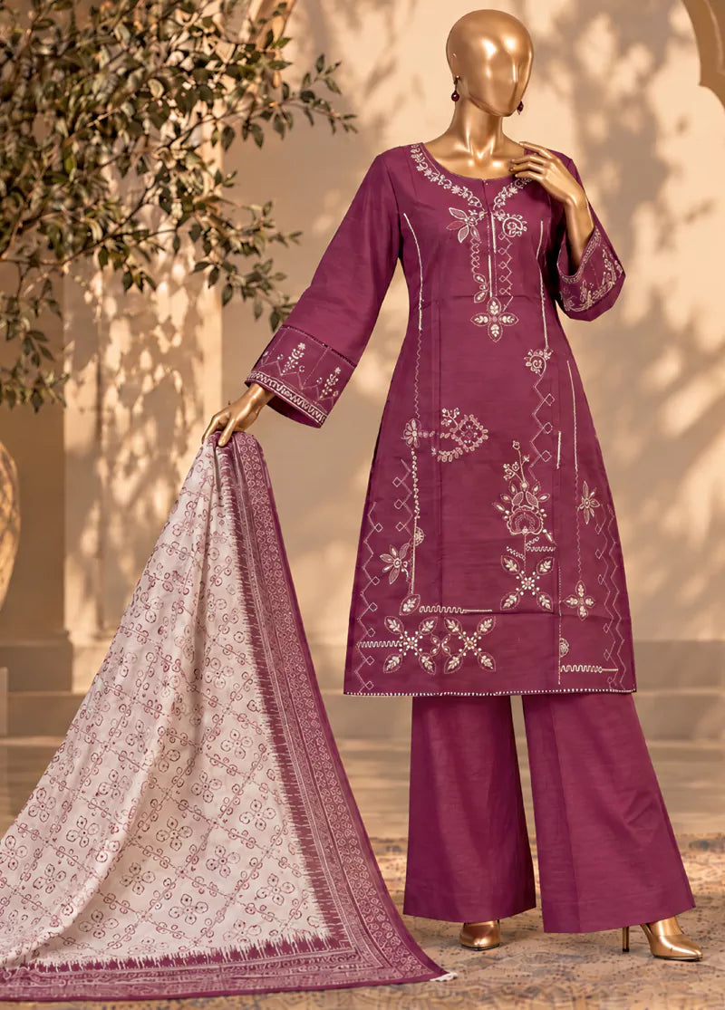 Embroidered Blush Pink Khaddar 3-Piece Stitched Suit by Bin Saeed