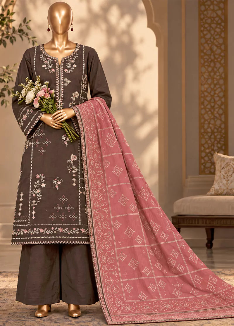 Embroidered Brown Khaddar 3-Piece Stitched Suit by Bin Saeed
