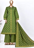 Printed Green Khaddar 3-Piece Stitched Frock Suit by Bin Saeed
