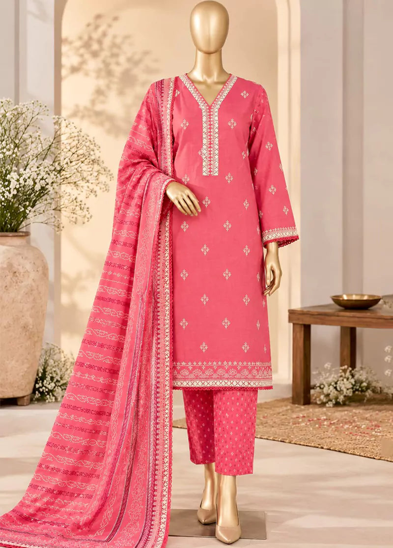 Embroidered Punch Pink Khaddar 3-Piece Stitched Suit by Bin Saeed