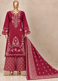 Embroidered Red Khaddar 3-Piece Stitched Suit by Bin Saeed