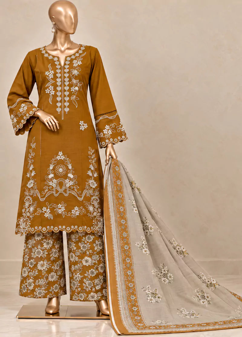 Embroidered Mustard Khaddar 3-Piece Stitched Suit by Bin Saeed