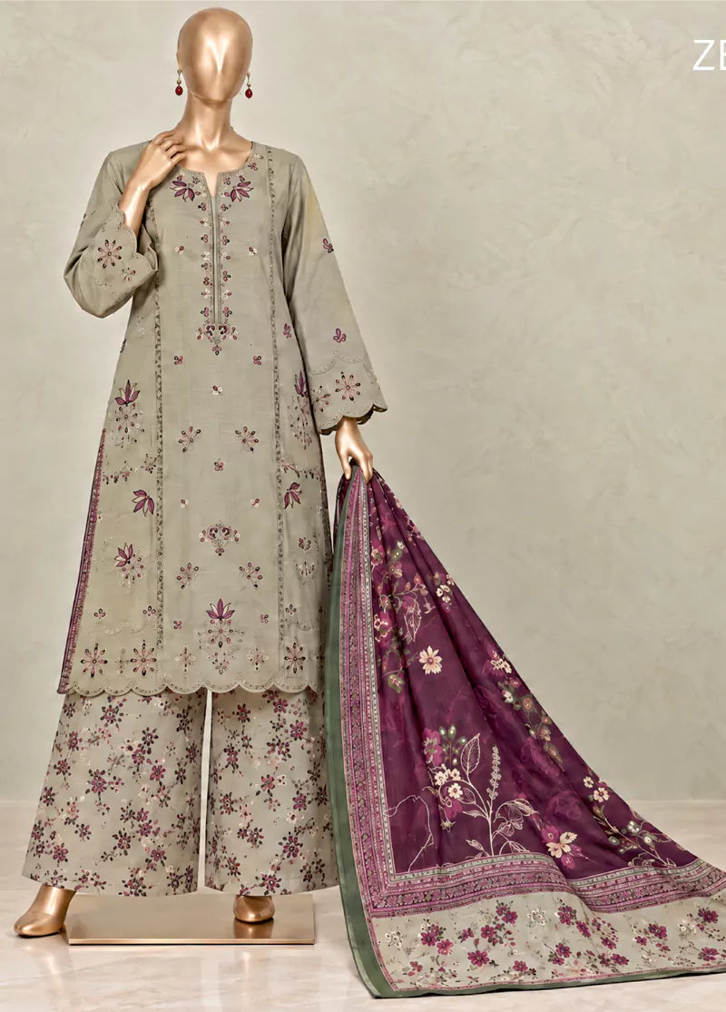 Embroidered Pista Green Khaddar 3-Piece Stitched Suit by Bin Saeed